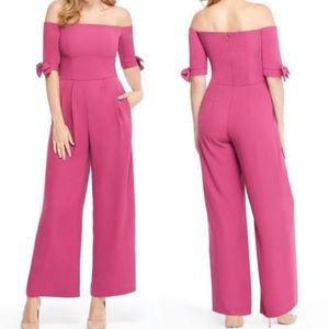 Gal Meets Glam Meredith Pink Crepe Jumpsuit 0